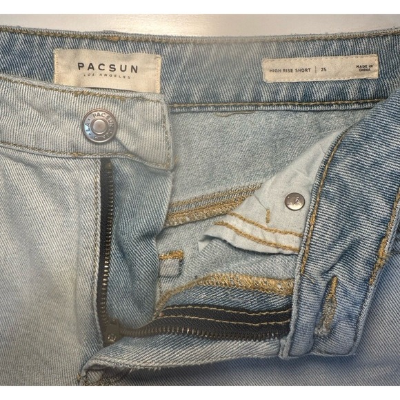 Pacsun Shorts Women's Size 25 High Rise Cut-Off Denim Distressed 5 Pockets Lt. B - Picture 9 of 9